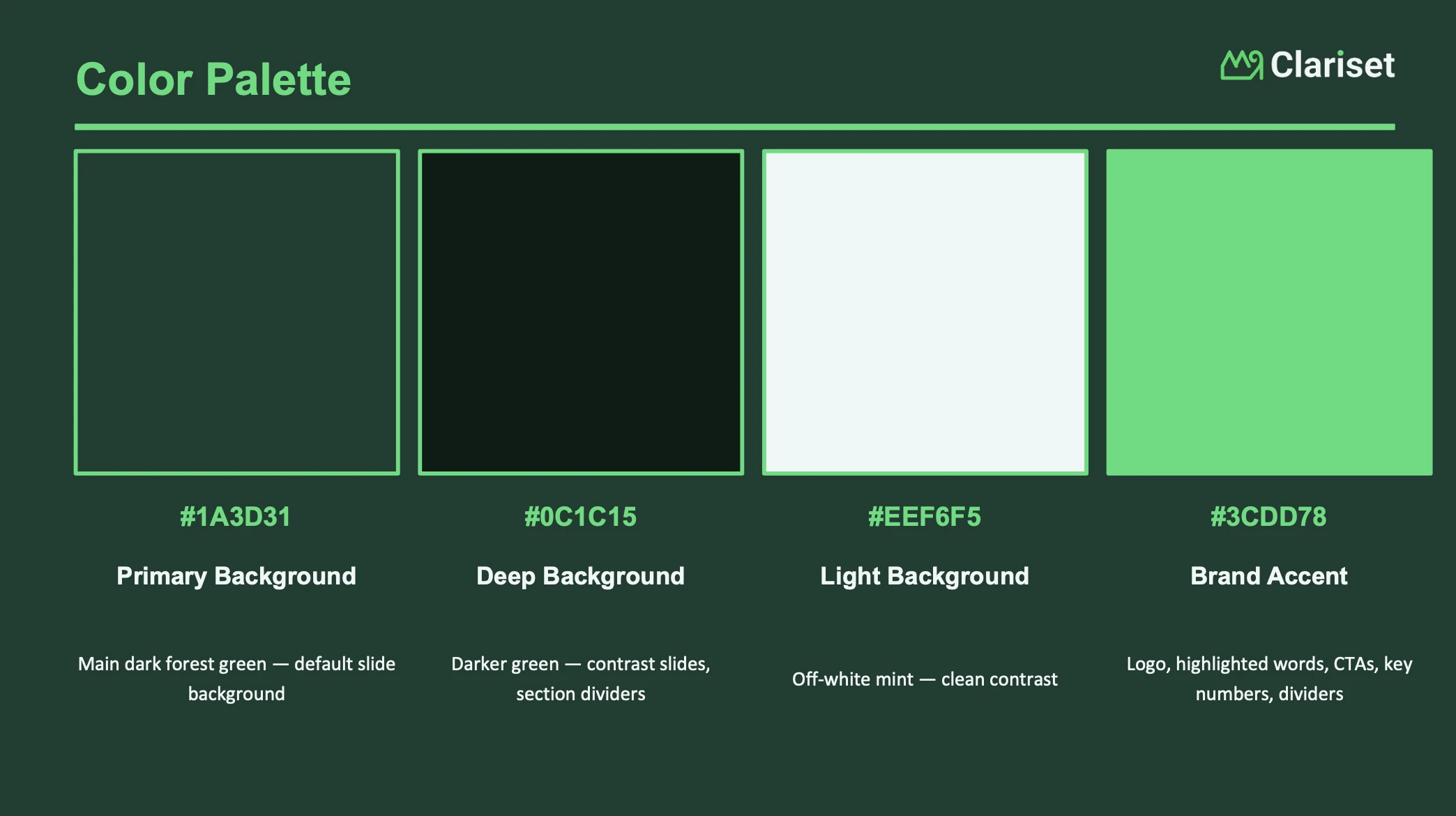 Clariset Brand Book color palette